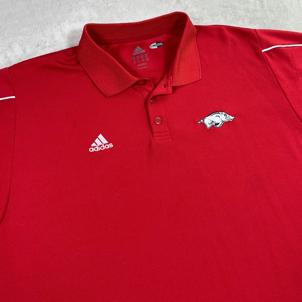 Adidas Polo Shirt Mens XL Red Arkansas Razorbacks ClimaCool Short Sleeve Golf